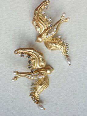 🆕️ Large Schiaparelli Signed Bird Earrings 925 NWOT